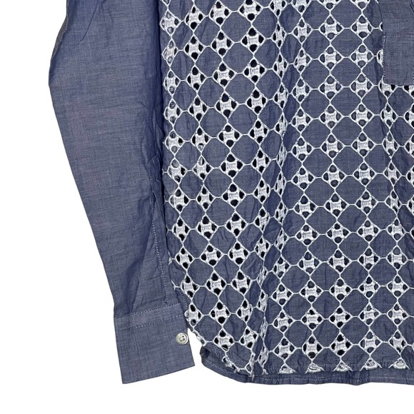 Loft Ann Taylor The Softened Popover‎ Shirt Chambray Eyelet Long Sleeve Women XS - Picture 5 of 8